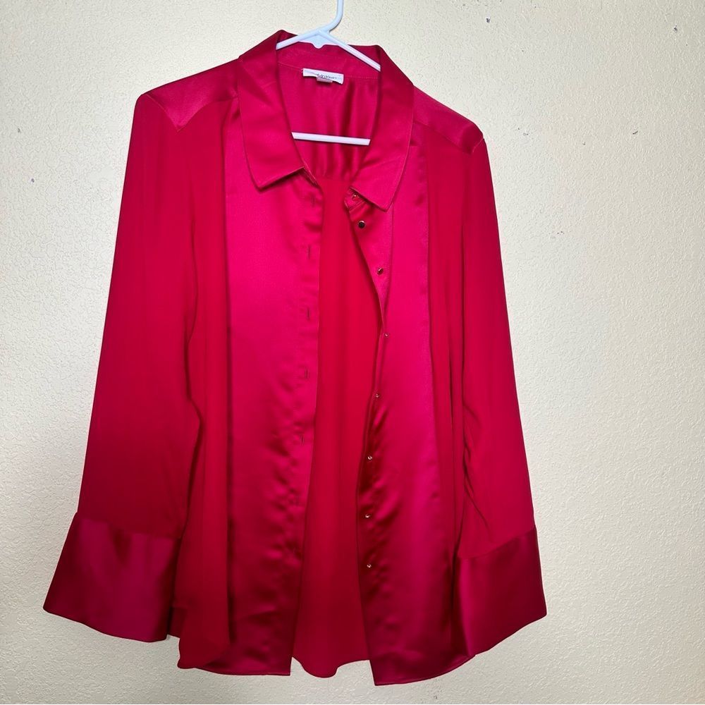 Calvin Klein Satin Long Sleeve Blouse, Women, XL